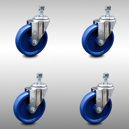 Service Caster 5 Inch SS Solid Polyurethane Wheel Swivel 10mm Threaded Stem Caster Set SCC SCC-SSTS20S514-SPUS-M1015-4